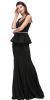 Deep V-Neck Peplum Bodice Long Formal Prom Dress in Black